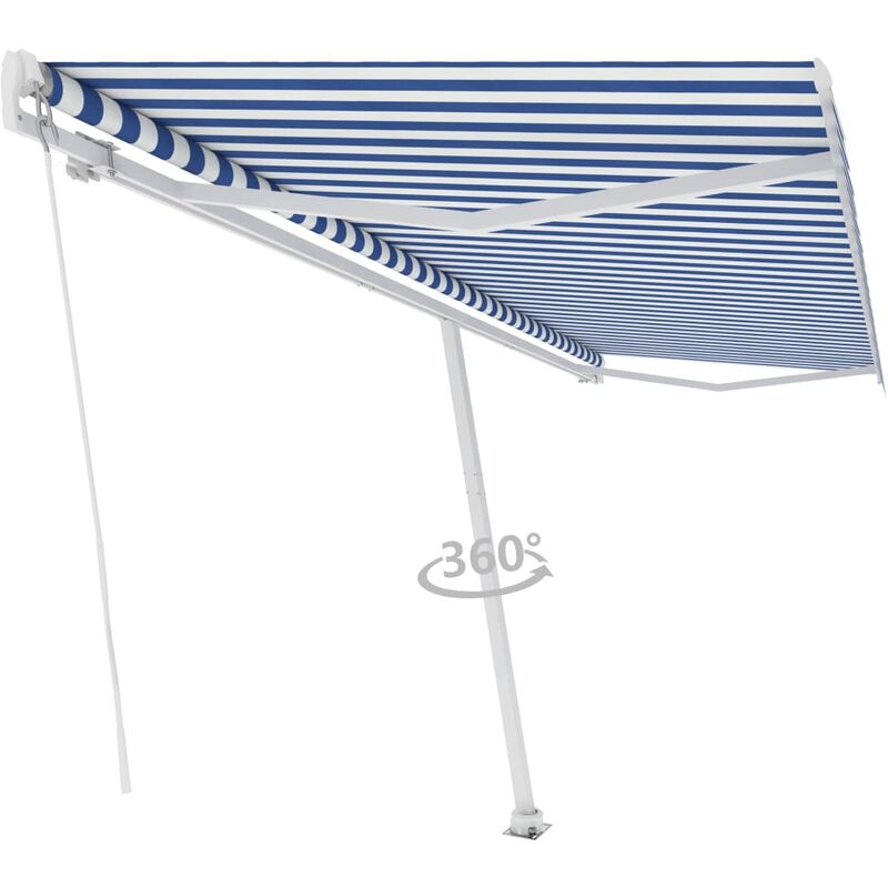 

Toldo de pie manual retráctil azul y blanco 500x300 cm