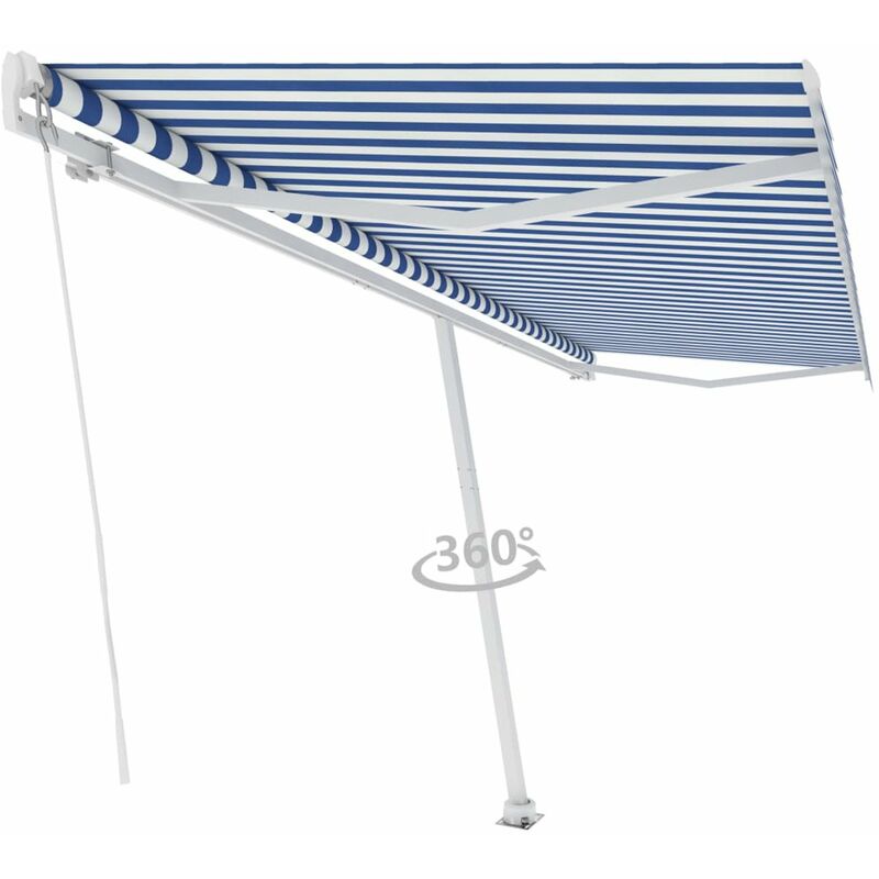 

Toldo de pie manual retractil azul y blanco 500x350 cm