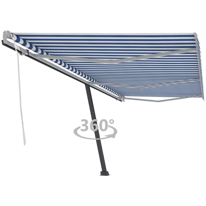 

Toldo de pie manual retráctil azul y blanco 600x350 cm