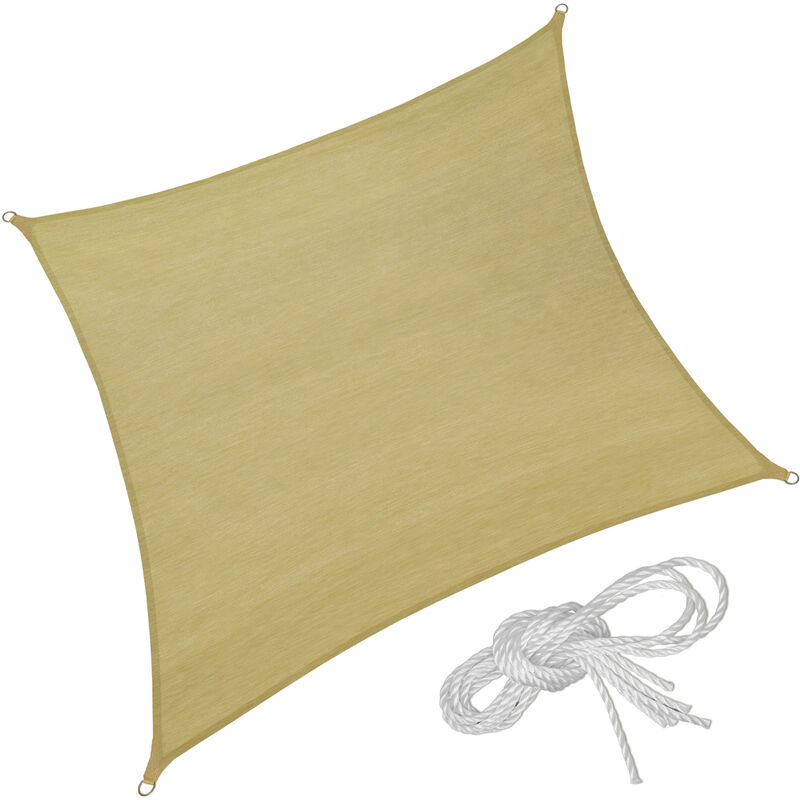 

Toldo de polietileno con forma cuadrada, beige - toldo cuadrangular con cuerdas tensoras, toldo para sombra en jardín con anillas de acero, lona para