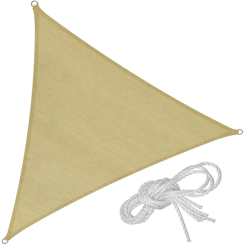 

Toldo de polietileno con forma de vela, beige - toldo triangular con cuerdas tensoras, toldo para sombra en jardín con anillas de acero, vela para