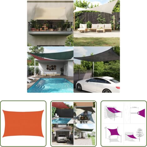 Toldo de polietileno -  Toldo de vela rectangular HDPE naranja 160 g/m² 3x5 m
