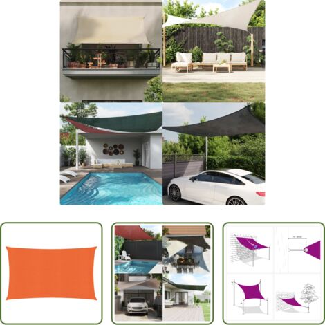Toldo de polietileno -  Toldo de vela rectangular HDPE naranja 160 g/m² 4x7 m