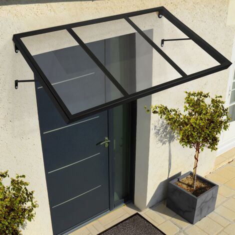 Tejadillo de protección 100 x 80 cm clásico Marquesina para puertas y  ventanas con soporte de acero negro - Hiper Modding