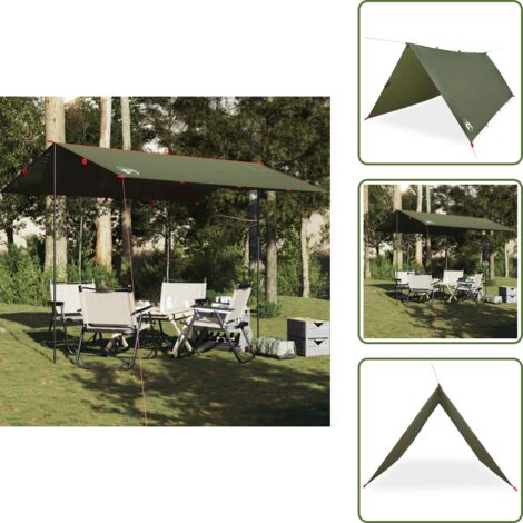 Toldo de senderismo - vidaXL Lona de camping impermeable verde oliva 366x306 cm - Lona de tienda