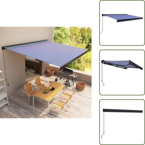 Toldo de sombra - vidaXL Toldo de carrete manual azul y blanco 400x300 cm - Toldo de pared