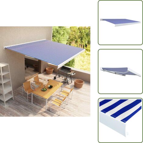 Toldo de sombra - vidaXL Toldo de carrete motorizado azul y blanco 400x300 cm - Toldo azul y blanco