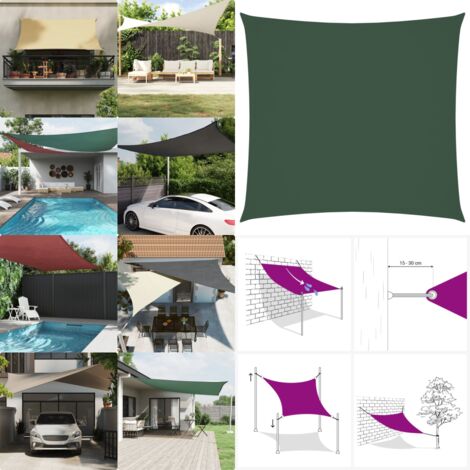 Toldo de vela cuadrado tela Oxford verde oscuro 7x7 m - Toldo cuadrado - Toldo de vela verde oscuro