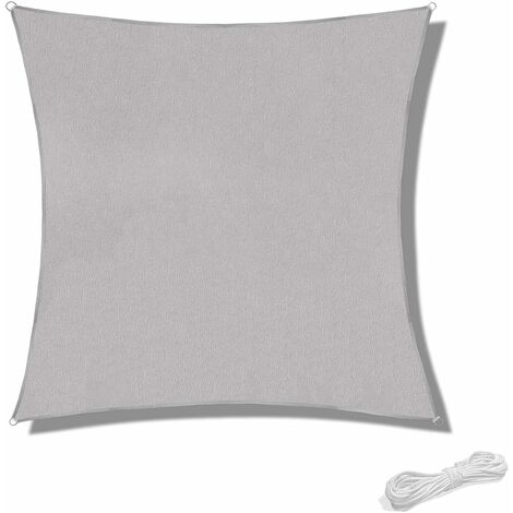 Toldo de vela de sombra de 2x2m, toldo impermeable para Patio y cubierta, parasol de jardín, protección contra rayos UV del 90% con cuerda libre, gris cuadrado