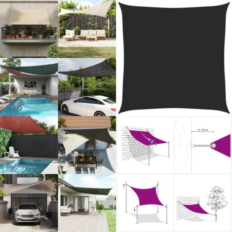 Toldo de vela HDPE negro 160 g/m² 2x2 m - Toldo HDPE - Toldo para jardín