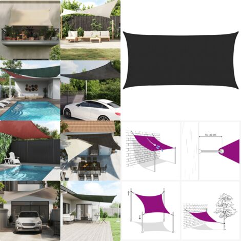 Toldo de vela HDPE negro 160 g/m² 2x4 m - Toldo HDPE - Toldo de protección solar