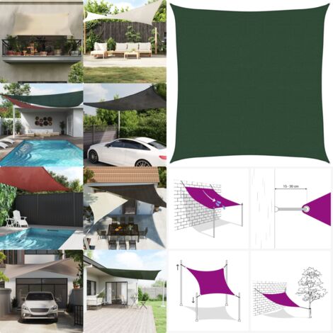 Toldo de vela  HDPE verde oscuro160 g/m² 4x4 m - Sombrilla HDPE - Toldo verde oscuro