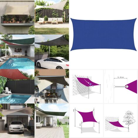 Toldo de vela rectangular HDPE azul 2,5x5 m - Toldo azul - Toldo HDPE