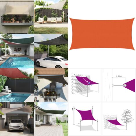 Toldo de vela rectangular HDPE naranja 160 g/m² 3x6m - Toldo HDPE - Toldo de polietileno