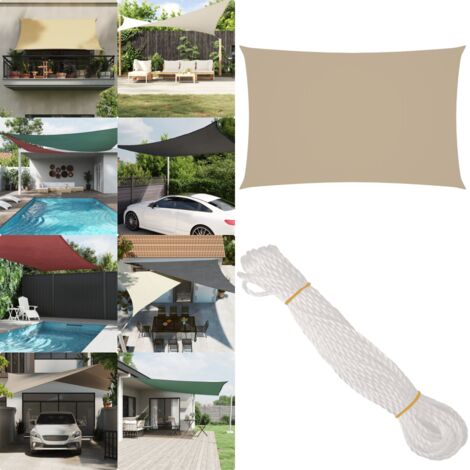 Toldo de vela rectangular tela Oxford beige 5x8 m - Toldo rectangular - Toldo de exterior