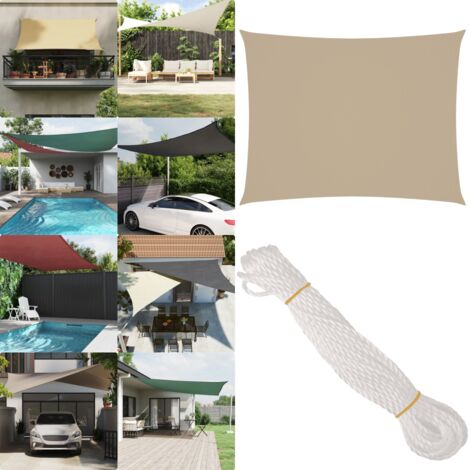 Toldo de vela rectangular tela Oxford beige 6x7 m - Toldo rectangular - Toldo para jardín