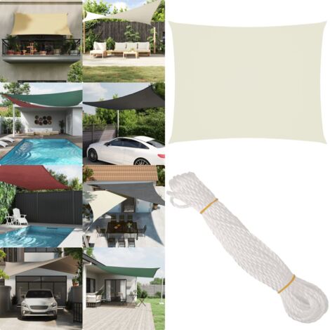 Toldo de vela rectangular tela Oxford color crema 5x7 m - Toldo rectangular - Toldo de jardín