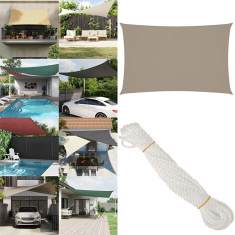 Toldo de vela rectangular tela Oxford gris taupe 4x7 m - Toldo rectangular - Toldo de jardín