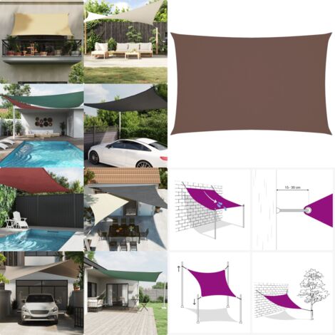 Toldo de vela rectangular tela Oxford marrón 4x7 m - Toldo rectangular - Toldo marrón