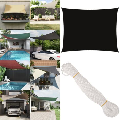 Toldo de vela rectangular tela Oxford negro 5x6 m - Toldo rectangular - Toldo de jardín