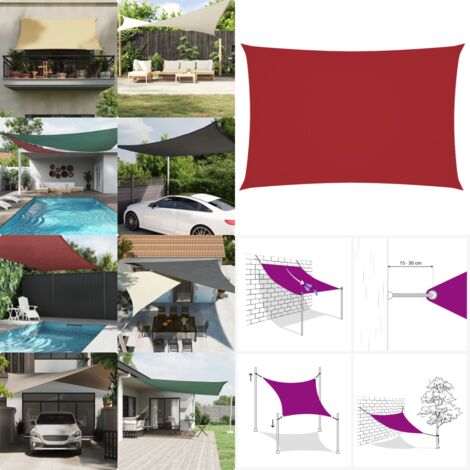 Toldo de vela rectangular tela Oxford rojo 2x4 m - Toldo de exterior - Toldo para jardín