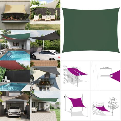 Toldo de vela rectangular tela Oxford verde oscuro 3,5x5 m - Toldo rectangular - Toldo de jardín