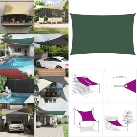 Toldo de vela rectangular tela Oxford verde oscuro 4x7 m - Toldo rectangular - Toldo de jardín