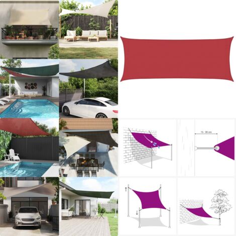 Toldo de vela rojo HDPE 160 g/m² 2x5 m - Toldo HDPE - Toldo para jardín