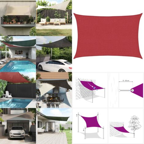 Toldo de vela rojo HDPE 160 g/m² 3x5 m - Toldo HDPE - Toldo de sol