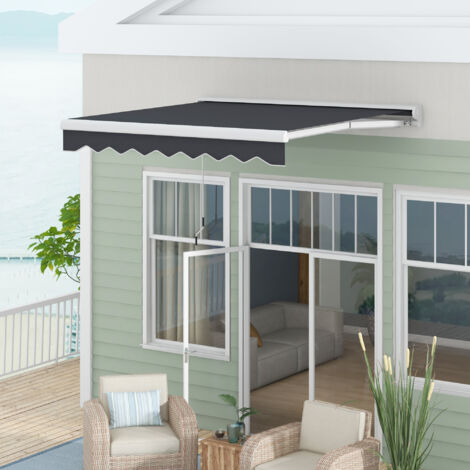 Toldo Eléctrico Retráctil y Manual 250x200 cm Toldo Portátil con Mando a Distancia Manivela Marco de Aluminio Gris