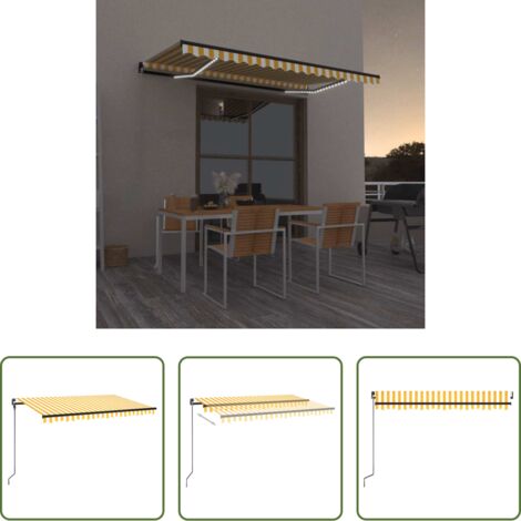 Toldo exterior -  Toldo manual retráctil con LED amarillo y blanco 450x300 cm