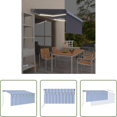 Toldo exterior - Toldo manual retráctil con persiana y LED azul y blanco 3x2,5 m
