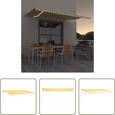 Toldo exterior -  Toldo retráctil manual con luz LED amarillo y blanco 500x300 cm