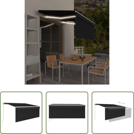 Toldo exterior - Toldo retráctil manual con persiana y luz LED antracita 3x2,5 m