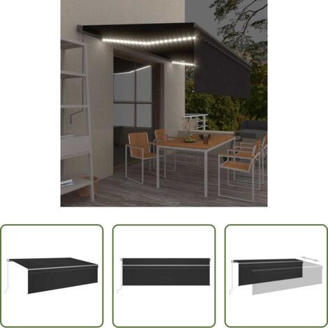 Toldo exterior - Toldo retráctil manual con persiana y luz LED antracita 5x3 m