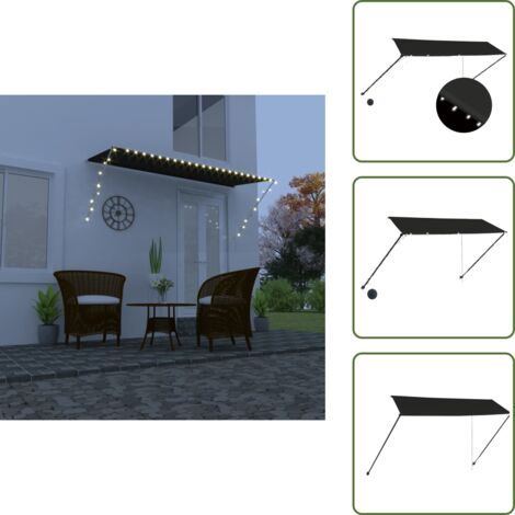 Toldo impermeable - vidaXL Toldo retráctil con LED gris antracita 350x150 cm - Toldo UV
