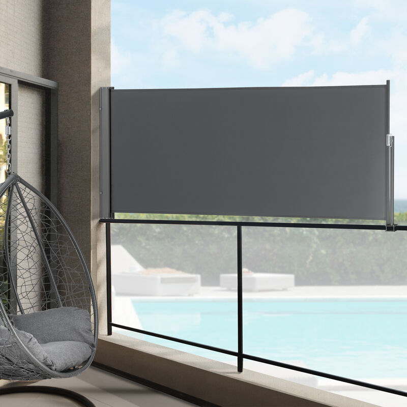 

Toldo lateral - 120 x 300 cm - Exterior - Contra viento, sol y visión - Extensible - Marquesina protectora - Gris