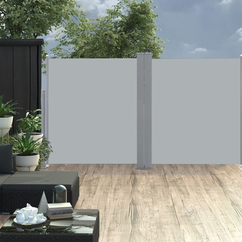 

Toldo lateral doble y retractil de jardin gris 170x600 cm