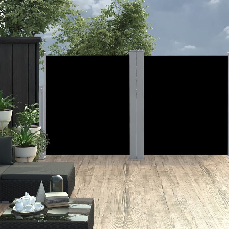 

Toldo lateral doble y retractil de jardin negro 170x600 cm