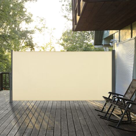 Toldo Lateral Retráctil 300x160cm Pantalla Enrollable Mampara de Privacidad y Protección Solar para Balcón Terraza Crema