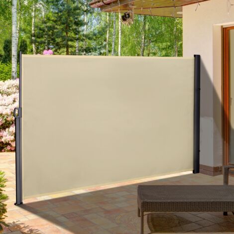 Toldo Lateral Retráctil 300x180cm Pantalla Enrollable Mampara de Privacidad y Protección Solar para Balcón Terraza Crema