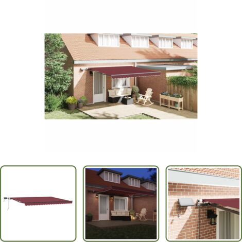 Toldo LED -  Toldo retráctil manual con luces LED burdeos 400x300 cm