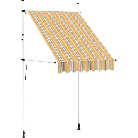 Toldo manual retráctil 150 cm amarillo y azul rayas