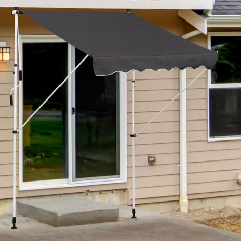 Toldo Manual Retráctil 200x150x170-280 cm para Balcón y Terraza con Altura Ajustable con Manivela Gris