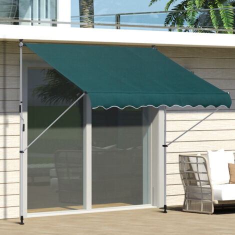 Toldo Manual Retráctil 200x150x170-280 cm para Balcón y Terraza con Altura Ajustable con Manivela Verde