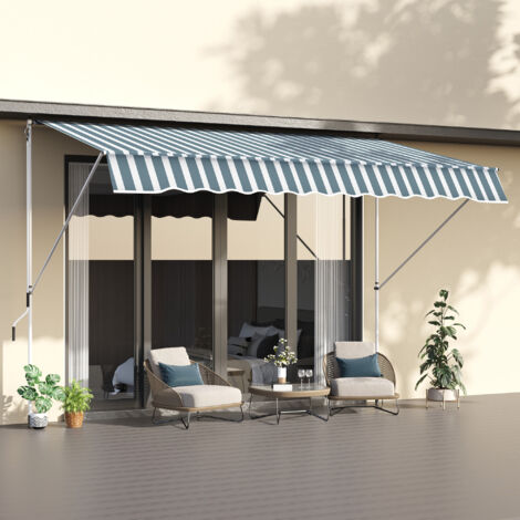 Toldo Manual Retráctil 300x150x170-280 cm con Altura Ajustable Manivela y Protección Solar para Terraza Verde