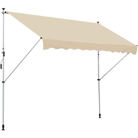 Toldo manual retráctil 300x150x170-280 cm toldo para balcón con altura ajustable manivela y protección solar para terraza jardín beige