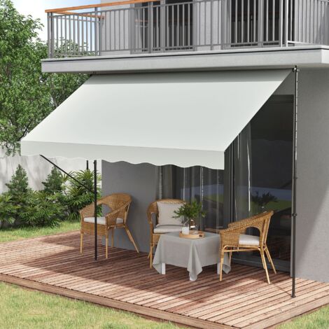 Toldo Manual Retráctil 300x175x210-310 cm Ajustable con Manivela Protección Solar UV40+ para Balcón Terraza Crema