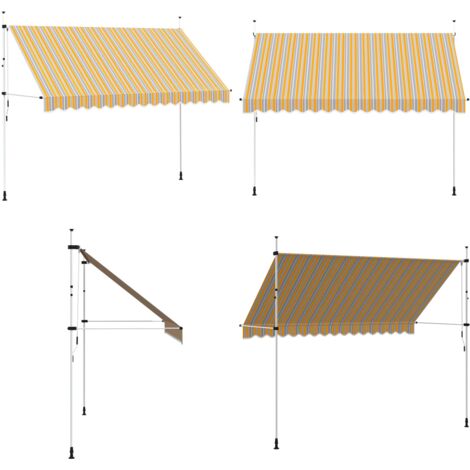 Toldo manual retráctil 350 cm amarillo y azul a rayas - Toldo manual - Toldo para ventana