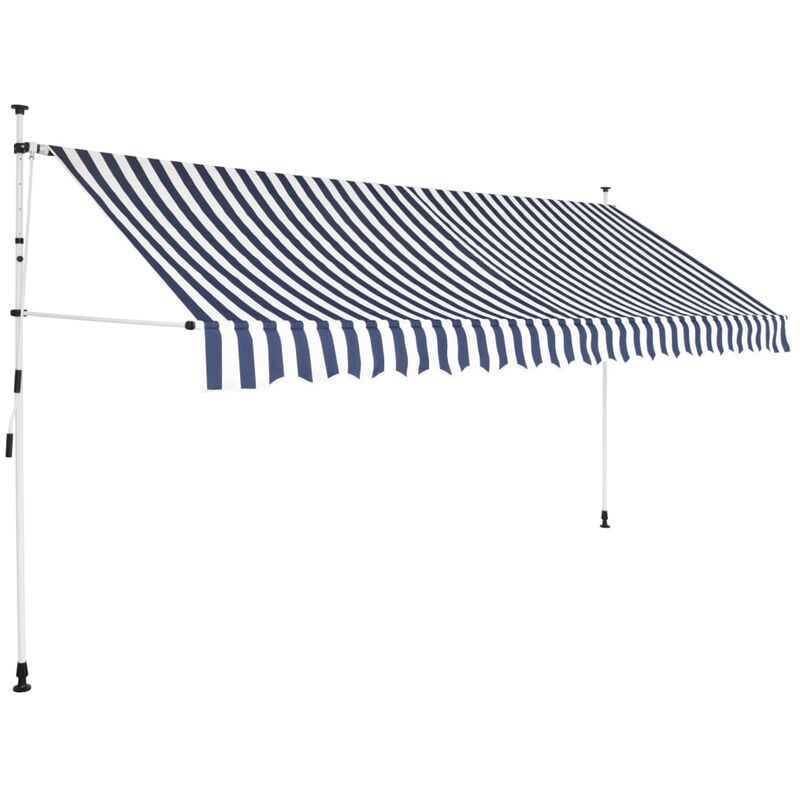 

Toldo manual retráctil 350 cm azul y blanco a rayas
